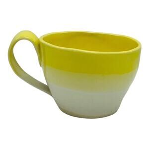 Megan McCrone Muddy Marvels Ombre Ceramic Coffee Mug Yellow White Matte Signed